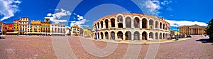 Roman amphitheatre Arena di Verona and Piazza Bra square panoramic view