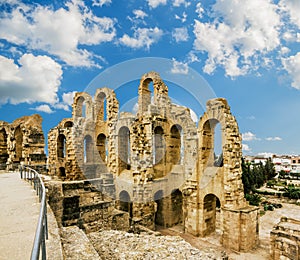 Roman amphitheatre in the city of El JEM in Tunisia at sunset