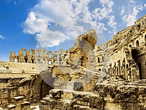 Roman amphitheatre in the city of El JEM in Tunisia at sunset