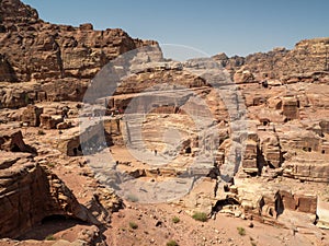 Roman amphitheatre, Petra historic and archaeological city carved from sandstone stone, Jordan, Middle East