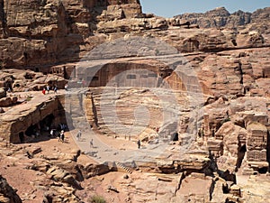 Roman amphitheatre, Petra historic and archaeological city carved from sandstone stone, Jordan, Middle East