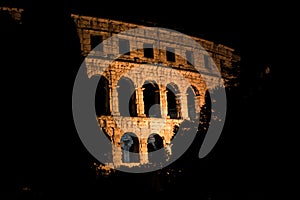 Roman Amphitheatre Pula Arena in Croatia Illuminated In The Night