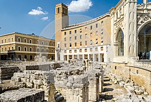 The Roman amphitheatre in Sant'Oronzo square, Lecce, Salento, It