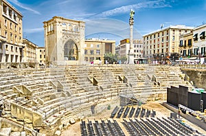 The Roman amphitheatre in Sant'Oronzo square, Lecce, Salento, It photo