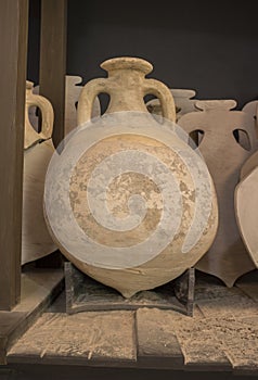 Roman amphorae for olive oil, stored at hold ship as ancient times trade