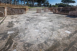 Roman ancient Mosaic floor in the baths, near Rome