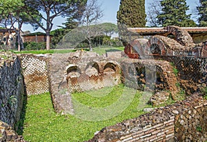 Roman ancient ruins in Ostia Antica near Rome