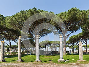 Roman ancient ruins in Ostia Antica near Rome