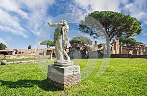 Roman ancient ruins in Ostia Antica near Rome