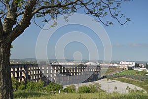 Roman Aqueduct of Amoreira Reconstructed Between the 16th and 17th centuries In Elvas. Nature, Architecture, History, Street photo