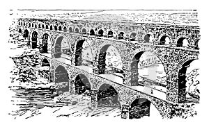 A Roman Aqueduct ancient Nemausus vintage engraving