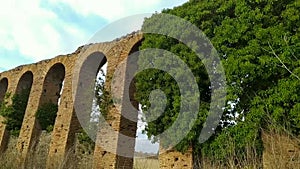 Roman aqueduct camera pan left