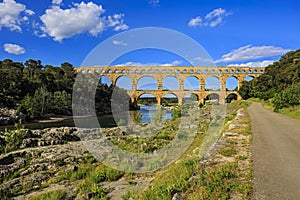 Roman Aqueduct crossing the Gardon River, Pont du Gard, Southern France, Heritage Site, UNESCO