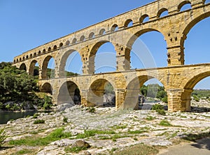 Ancient Roman aqueduct Pont du Gard in southern France