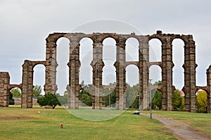 Roman aqueduct of Los Milagros in MÃÂ©rida, Spain photo