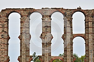 Roman aqueduct of Los Milagros in MÃÂ©rida, Spain photo