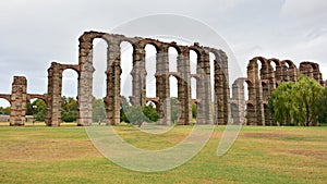 Roman aqueduct of Los Milagros in MÃÂ©rida, Spain photo