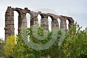 Roman aqueduct of Los Milagros in MÃ©rida, Spain