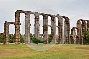 Roman aqueduct of Los Milagros in MÃ©rida, Spain