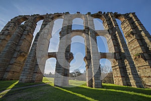 Roman Aqueduct Los Milagros sunset, Merida, Spain