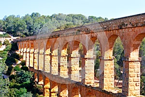 Roman Aqueduct Pont del Diable in Tarragona, Spain.