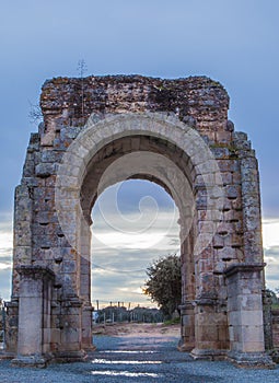 Roman Arch of Caparra at dusk, Caceres, Spain