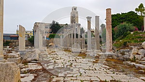 Roman archaeological remains in Tyre. Tyre is an ancient Phoenician city. Tyre, Lebanon