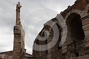 The Roman Arena and Piazza Bra in Verona, Italy