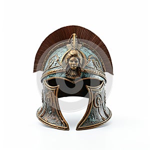 Roman army helmet and gladiator isolated on white background.