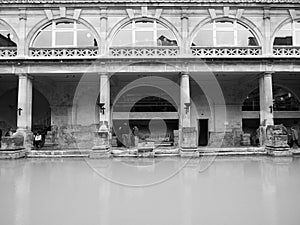 Roman Baths in Bath in black and white