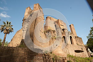 Roman brick ruins Nymphaeum of Alexander Severus popular tourist attraction. photo