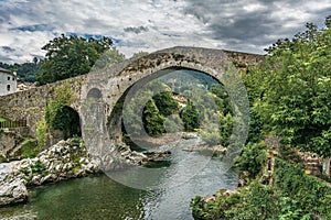 The Roman bridge of Cangas de OnÃ­s is a construction located on the Sella River as it passes through Cangas de OnÃ­s Asturias,