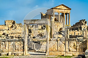 The Roman Capitol at Dougga. UNESCO heritage site in Tunisia