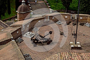 Roman catapult - view from above at Sant`Angelo Castle Italy