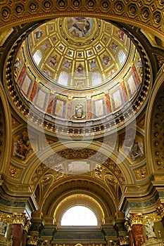 Roman catholic church. Saint Stephens Basilica - landmark attraction in Budapest, Hungary.