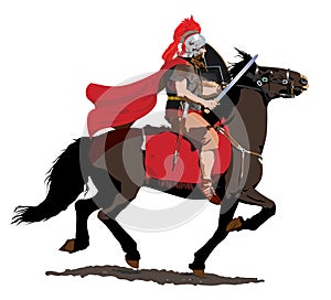 Roman Cavalryman with Red Plume and Cloak