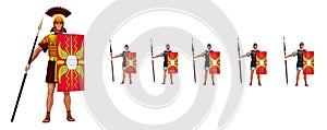 Roman centurion and legionaries isolated on white background