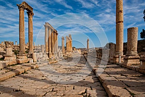 The Roman City of Gerasa (Jerash, Jordan). Main street of Jerash is Cardo Maximus.
