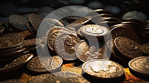 Roman Coins Treasure. Pile of Roman Coins