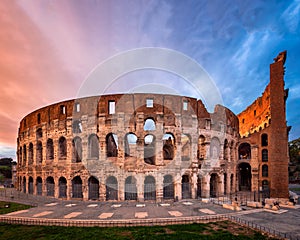 Roman Colosseum Flavian Amphitheatre in the Evening, Rome, Ita