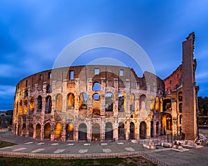 Roman Colosseum Flavian Amphitheatre in the Evening, Rome, Ita