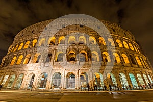 Roman Colosseum at night in Rome, Italy