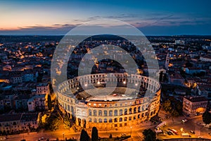 Roman Colosseum in Pula, Croatia at night