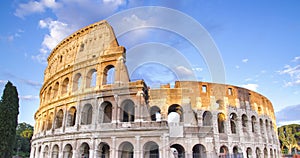 Roman Colosseum time lapse during sunset in Rome, Italy.