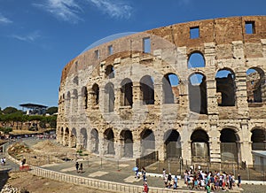 The roman Colosseum, view from Piazza del Colosseo square. Lazio.