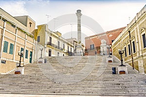 Roman column in city center of Brindisi, south Italy