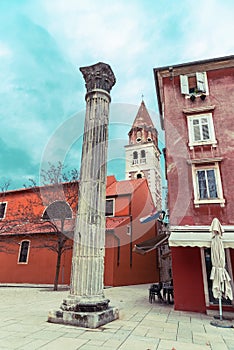 Roman column at Petar Zoranic Square in Zadar, Croatia