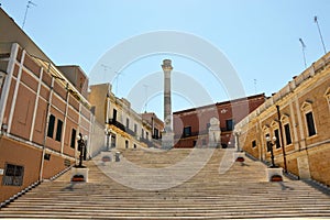 Roman columns in city center of Brindisi, Apulia, Italy