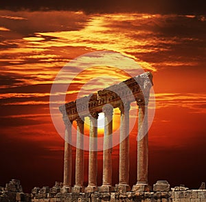 Roman columns at Heliopolis, Baalbeck, Lebanon photo