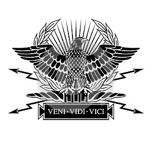 Roman Eagle with the words Veni, vidi, vici.